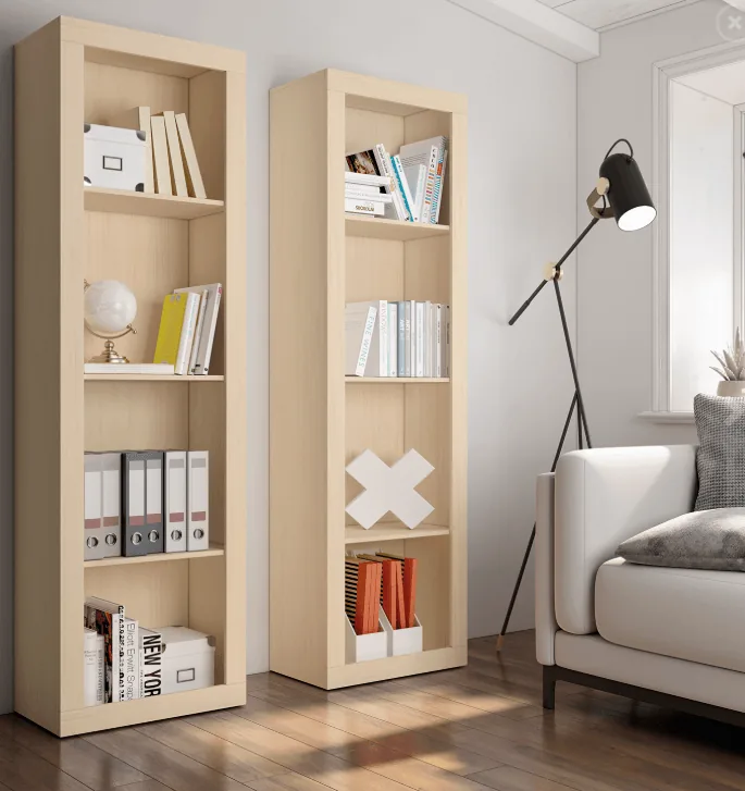 Mueble auxiliar con estanterías abiertas en acabado claro