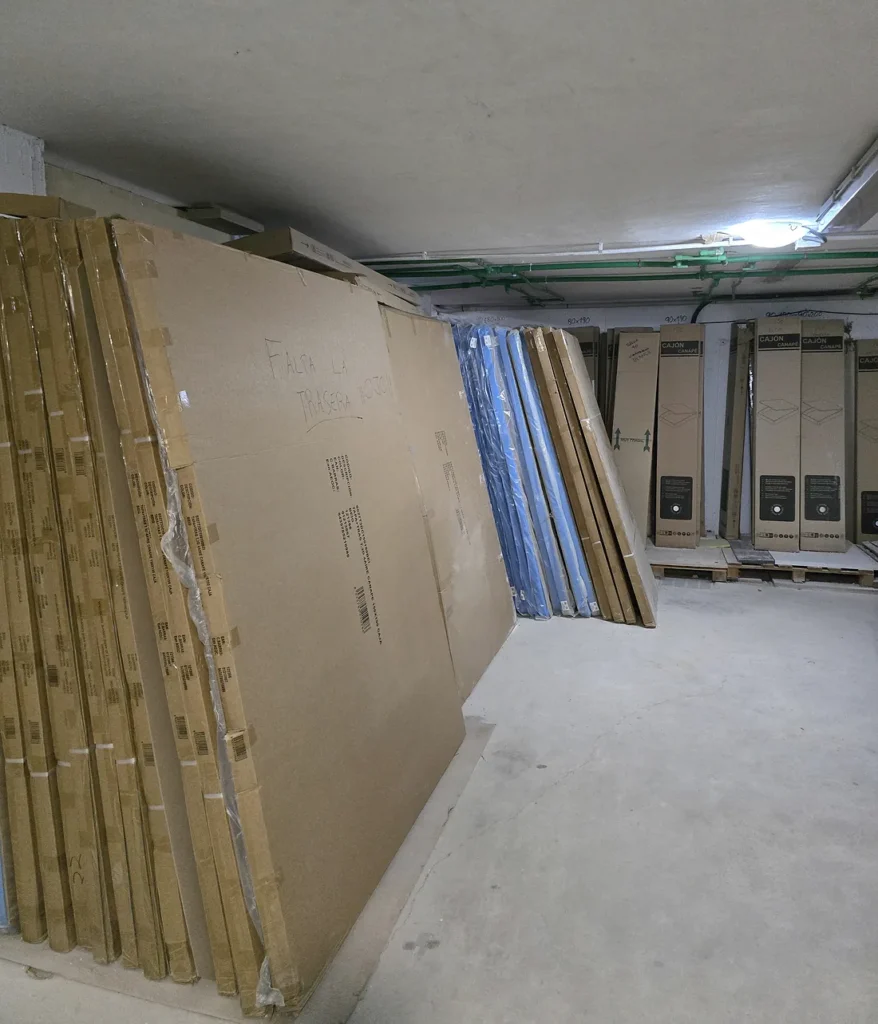 Flat-packed furniture stored in the TODOMUEBLE warehouse in Guardamar