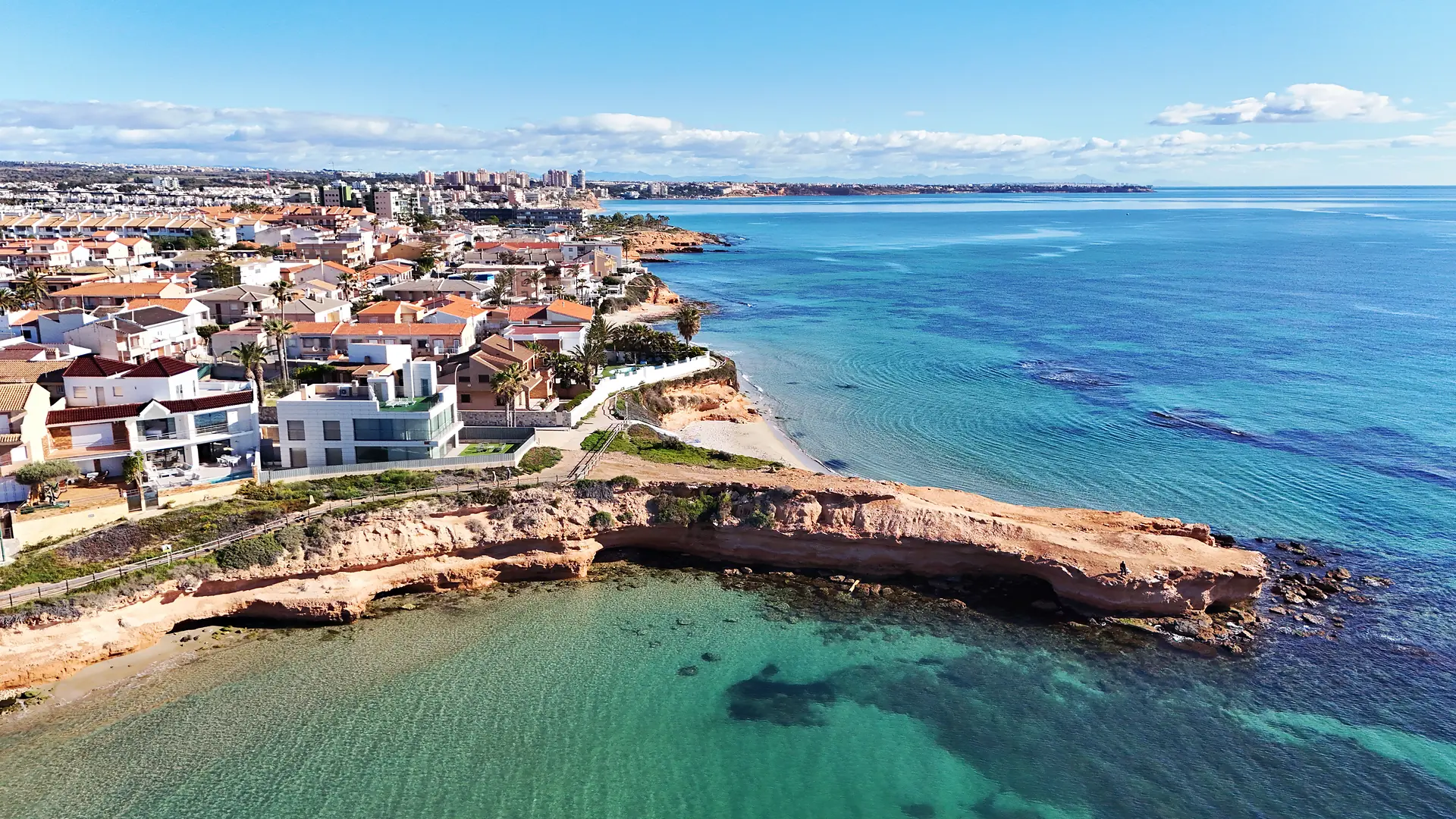 Aerial coastal view of Torre de la Horadada in Alicante province