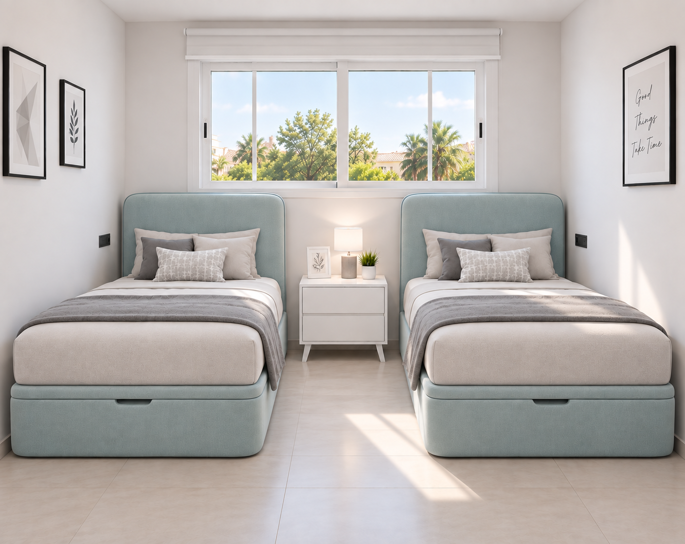 Comfort twin bedroom — alternative finish — blue